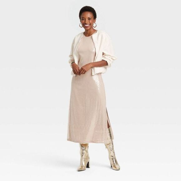 A New Day - Women's Sequin Midi A-Line Dress - A New Day Tan X Tan - Picture 3 of 4